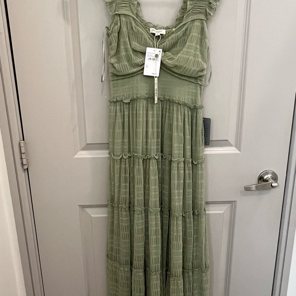 Max Studio Olive Green Ruffled Maxi Dress